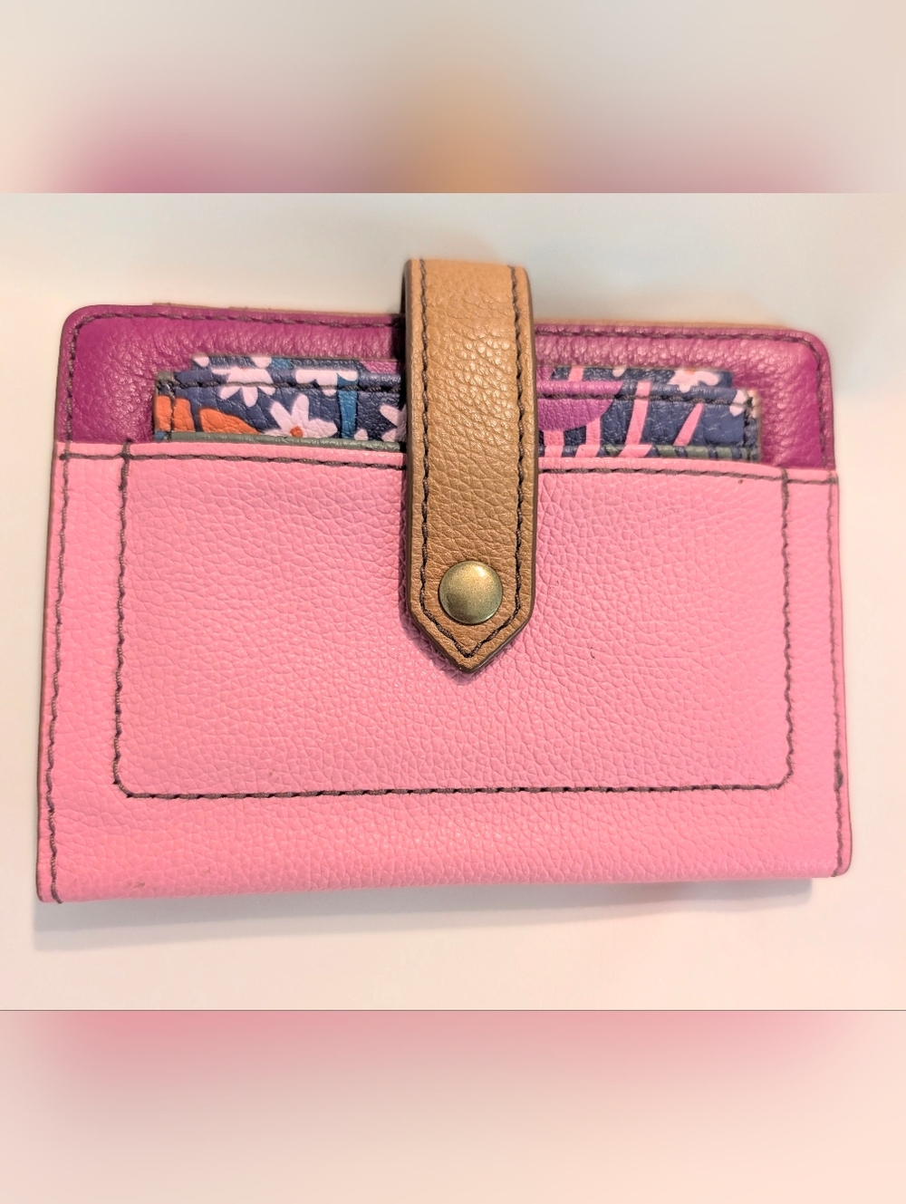 Vintage Fossil Myra Tab Leather Clutch New Pink Purple Brown